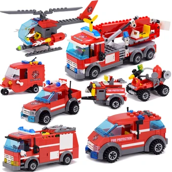 Новый городской пожарный грузовик Автомобиль полицейский строительный блок игрушки Собрать своими руками детские игрушки Рождественские подарки