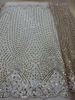 Нигерийская кружевная ткань 2023 года, высококачественное кружево, 5 ярдов сетчатого материала, вышитый тюль, цветок, блестящие блестки, ткани для флэш-распродажи