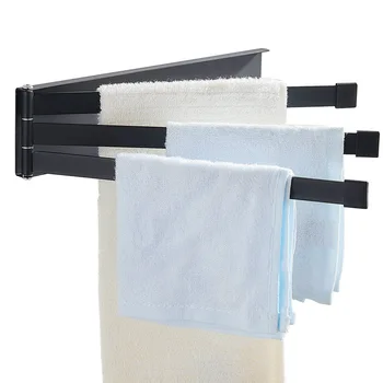 Полка для полотенец без перфорации в ванной, Передвижной держатель для полотенец, 3-слойный алюминиевый невидимый полотенцесушитель с черной отделкой
